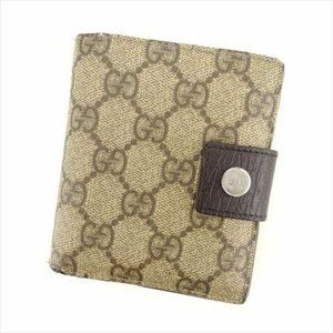 Auth Gucci Wallet Purse Bifold Beige Brown PVC Leather Woman